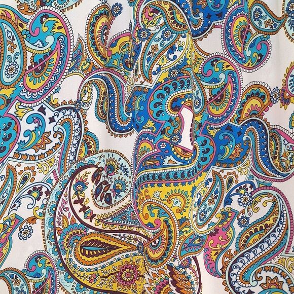 Cupio tunic top button up crepe sleeveless high-low hem colorful paisley print M - Picture 9 of 10